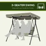 Outsunny 3-Seat Outdoor Patio Swing with Cushion Adjustable Canopy Black Gray and Green Stripe - Image 6