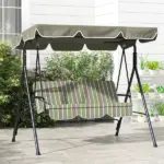 Outsunny 3-Seat Outdoor Patio Swing with Cushion Adjustable Canopy Black Gray and Green Stripe - Image 8