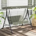 Outsunny 3-Seat Outdoor Patio Swing with Cushion Adjustable Canopy Black Gray and Green Stripe - Image 9