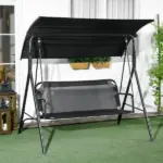 3 Seat Outdoor Patio Swing with Cushion and Adjustable Canopy, Black - Image 2