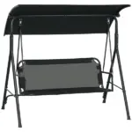 3 Seat Outdoor Patio Swing with Cushion and Adjustable Canopy, Black - Image 11