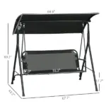 3 Seat Outdoor Patio Swing with Cushion and Adjustable Canopy, Black - Image 3