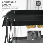 3 Seat Outdoor Patio Swing with Cushion and Adjustable Canopy, Black - Image 4