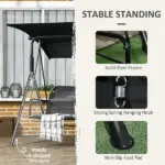 3 Seat Outdoor Patio Swing with Cushion and Adjustable Canopy, Black - Image 5