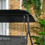 3 Seat Outdoor Patio Swing with Cushion and Adjustable Canopy, Black - Image 8