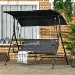 3 Seat Outdoor Patio Swing with Cushion and Adjustable Canopy, Black - Image 10