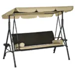 Outsunny 3-Seat Outdoor Porch Swing, with Adjustable Canopy, Removable Cushion, Pillows, Adjustable Shade, and Rattan Seat, Khaki - Image 11