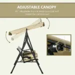Outsunny 3-Seat Outdoor Porch Swing, with Adjustable Canopy, Removable Cushion, Pillows, Adjustable Shade, and Rattan Seat, Khaki - Image 5