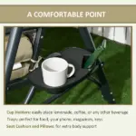 Outsunny 3-Seat Outdoor Porch Swing, with Adjustable Canopy, Removable Cushion, Pillows, Adjustable Shade, and Rattan Seat, Khaki - Image 7