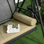 Outsunny 3-Seat Outdoor Porch Swing, with Adjustable Canopy, Removable Cushion, Pillows, Adjustable Shade, and Rattan Seat, Khaki - Image 9