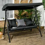 3-Seat Patio Swing Chair Outdoor Canopy Glider with Cushion 3 Throw Pillows Adjustable Shade for Porch Garden - Image 2
