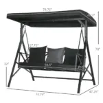 3-Seat Patio Swing Chair Outdoor Canopy Glider with Cushion 3 Throw Pillows Adjustable Shade for Porch Garden - Image 3