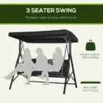 3-Seat Patio Swing Chair Outdoor Canopy Glider with Cushion 3 Throw Pillows Adjustable Shade for Porch Garden - Image 4