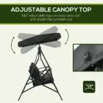 3-Seat Patio Swing Chair Outdoor Canopy Glider with Cushion 3 Throw Pillows Adjustable Shade for Porch Garden - Image 5