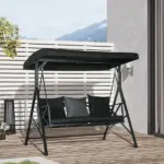 3-Seat Patio Swing Chair Outdoor Canopy Glider with Cushion 3 Throw Pillows Adjustable Shade for Porch Garden - Image 10