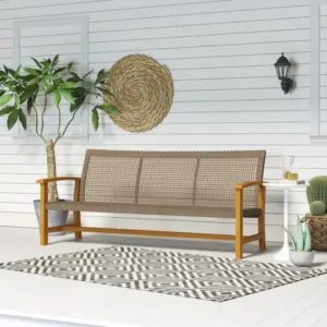 3 seat wicker outdoor couch patio sofa acacia wood patio furniture with steel seat armrests 1000 lbs capacity teak 1