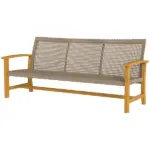 3-Seat Wicker Outdoor Couch Patio Sofa, Acacia Wood Patio Furniture with Steel Seat Armrests, 1000 LBS Capacity, Teak