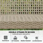 3-Seat Wicker Outdoor Couch Patio Sofa, Acacia Wood Patio Furniture with Steel Seat Armrests, 1000 LBS Capacity, Teak - Image 5