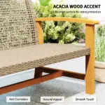 3-Seat Wicker Outdoor Couch Patio Sofa, Acacia Wood Patio Furniture with Steel Seat Armrests, 1000 LBS Capacity, Teak - Image 6