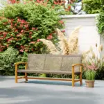 3-Seat Wicker Outdoor Couch Patio Sofa, Acacia Wood Patio Furniture with Steel Seat Armrests, 1000 LBS Capacity, Teak - Image 10