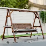 Outsunny 3 Seat Wooden Porch Swing with Stand, Patio Swing with Cushion, for Garden, Poolside, Backyard, Carbonized Brown - Image 3