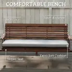 Outsunny 3 Seat Wooden Porch Swing with Stand, Patio Swing with Cushion, for Garden, Poolside, Backyard, Carbonized Brown - Image 5