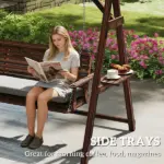 Outsunny 3 Seat Wooden Porch Swing with Stand, Patio Swing with Cushion, for Garden, Poolside, Backyard, Carbonized Brown - Image 6