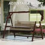 Outsunny 3 Seat Wooden Porch Swing with Stand, Patio Swing with Cushion, for Garden, Poolside, Backyard, Carbonized Brown - Image 7