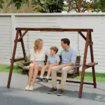 Outsunny 3 Seat Wooden Porch Swing with Stand, Patio Swing with Cushion, for Garden, Poolside, Backyard, Carbonized Brown - Image 8