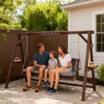 Outsunny 3 Seat Wooden Porch Swing with Stand, Patio Swing with Cushion, for Garden, Poolside, Backyard, Carbonized Brown - Image 10