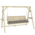 Outsunny 3 Seat Wooden Porch Swing with Stand, Patio Swing with Cushion, for Garden, Poolside, Backyard, Natural Wood - Image 11