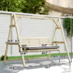 Outsunny 3 Seat Wooden Porch Swing with Stand, Patio Swing with Cushion, for Garden, Poolside, Backyard, Natural Wood - Image 3