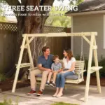 Outsunny 3 Seat Wooden Porch Swing with Stand, Patio Swing with Cushion, for Garden, Poolside, Backyard, Natural Wood - Image 4