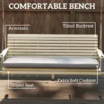 Outsunny 3 Seat Wooden Porch Swing with Stand, Patio Swing with Cushion, for Garden, Poolside, Backyard, Natural Wood - Image 5