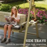 Outsunny 3 Seat Wooden Porch Swing with Stand, Patio Swing with Cushion, for Garden, Poolside, Backyard, Natural Wood - Image 6