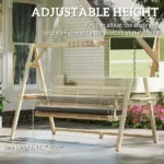 Outsunny 3 Seat Wooden Porch Swing with Stand, Patio Swing with Cushion, for Garden, Poolside, Backyard, Natural Wood - Image 7