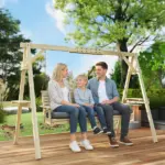 Outsunny 3 Seat Wooden Porch Swing with Stand, Patio Swing with Cushion, for Garden, Poolside, Backyard, Natural Wood - Image 8