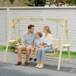 Outsunny 3 Seat Wooden Porch Swing with Stand, Patio Swing with Cushion, for Garden, Poolside, Backyard, Natural Wood - Image 9