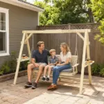 Outsunny 3 Seat Wooden Porch Swing with Stand, Patio Swing with Cushion, for Garden, Poolside, Backyard, Natural Wood - Image 10