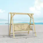 Outsunny 3 Seat Wooden Porch Swing with Stand, Patio Swing with Side Tables, for Garden, Poolside, Backyard, Natural Wood - Image 3