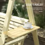 Outsunny 3 Seat Wooden Porch Swing with Stand, Patio Swing with Side Tables, for Garden, Poolside, Backyard, Natural Wood - Image 5