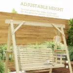 Outsunny 3 Seat Wooden Porch Swing with Stand, Patio Swing with Side Tables, for Garden, Poolside, Backyard, Natural Wood - Image 6