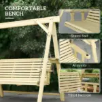 Outsunny 3 Seat Wooden Porch Swing with Stand, Patio Swing with Side Tables, for Garden, Poolside, Backyard, Natural Wood - Image 7