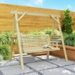 Outsunny 3 Seat Wooden Porch Swing with Stand, Patio Swing with Side Tables, for Garden, Poolside, Backyard, Natural Wood - Image 8