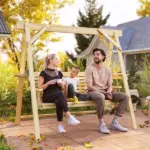 Outsunny 3 Seat Wooden Porch Swing with Stand, Patio Swing with Side Tables, for Garden, Poolside, Backyard, Natural Wood - Image 10
