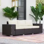 3 Seater Wicker Outdoor Couch Patio Sofa with Storage, Thickened Cushions and Wide Armrests for Porch Yard, Cream White - Image 2