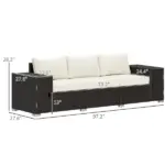 3 Seater Wicker Outdoor Couch Patio Sofa with Storage, Thickened Cushions and Wide Armrests for Porch Yard, Cream White - Image 3