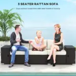 3 Seater Wicker Outdoor Couch Patio Sofa with Storage, Thickened Cushions and Wide Armrests for Porch Yard, Cream White - Image 4