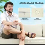 3 Seater Wicker Outdoor Couch Patio Sofa with Storage, Thickened Cushions and Wide Armrests for Porch Yard, Cream White - Image 7