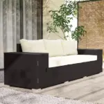 3 Seater Wicker Outdoor Couch Patio Sofa with Storage, Thickened Cushions and Wide Armrests for Porch Yard, Cream White - Image 10